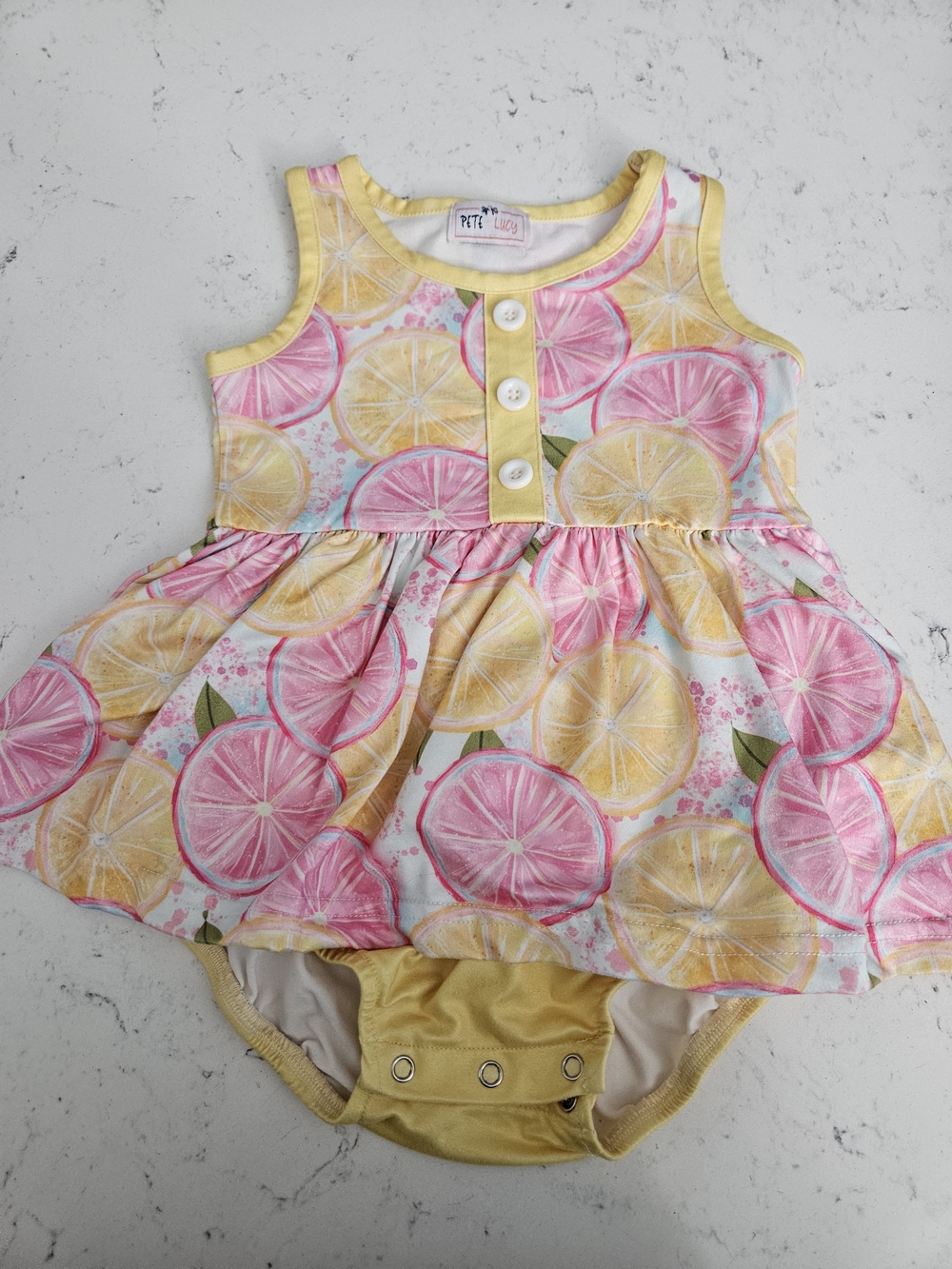 Pete & Lucy Lemons Pink & Yellow Citrus Baby One-Piece Dress Bodysuit